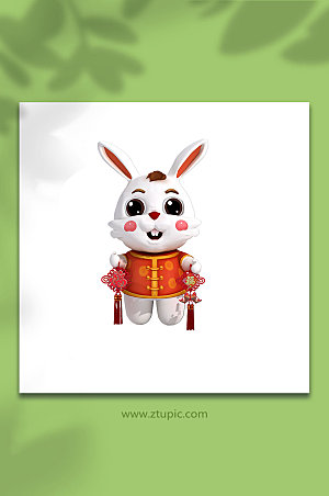 春节兔年中国结兔子PNG免抠元素3D
