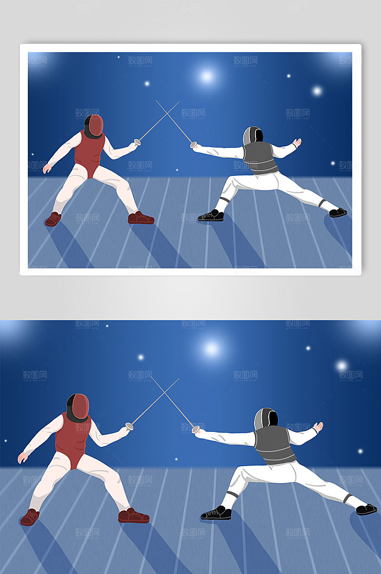 手绘击剑比赛击剑运动人物插画素材