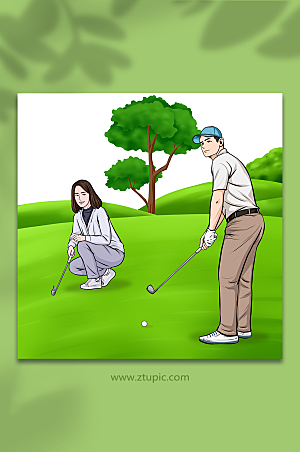 卡通手绘高尔夫运动人物插画素材