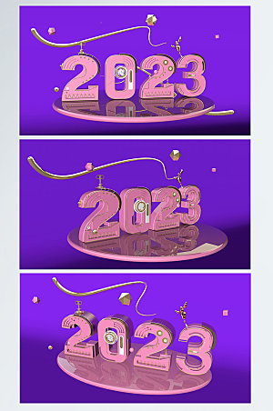 电商2023数字兔年新年C4D背景图