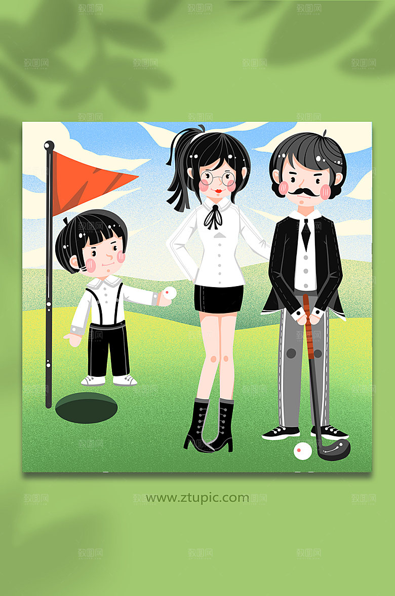 手绘球童休闲室外高尔夫运动人物插画素材