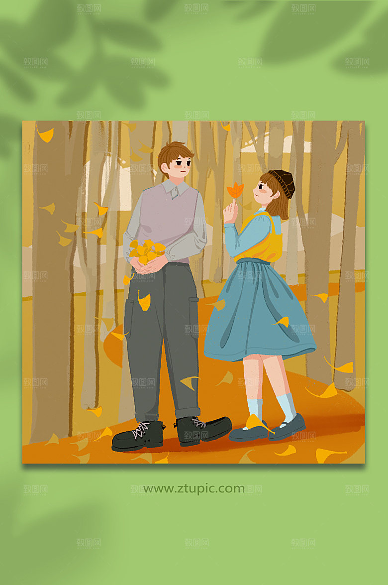 扁平风秋日出游秋分节气人物插画素材