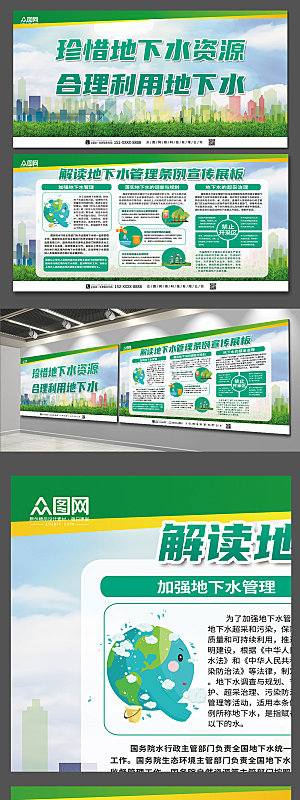 绿色解读地下水管理条例宣传展板海报