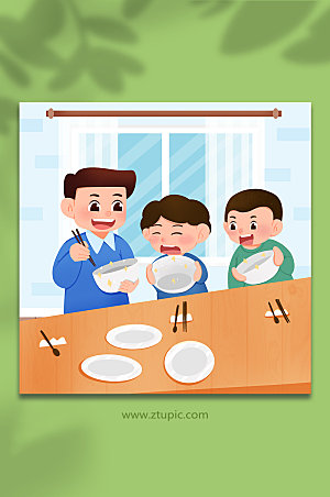扁平筷子勺子光盘文明餐桌人物插画素材