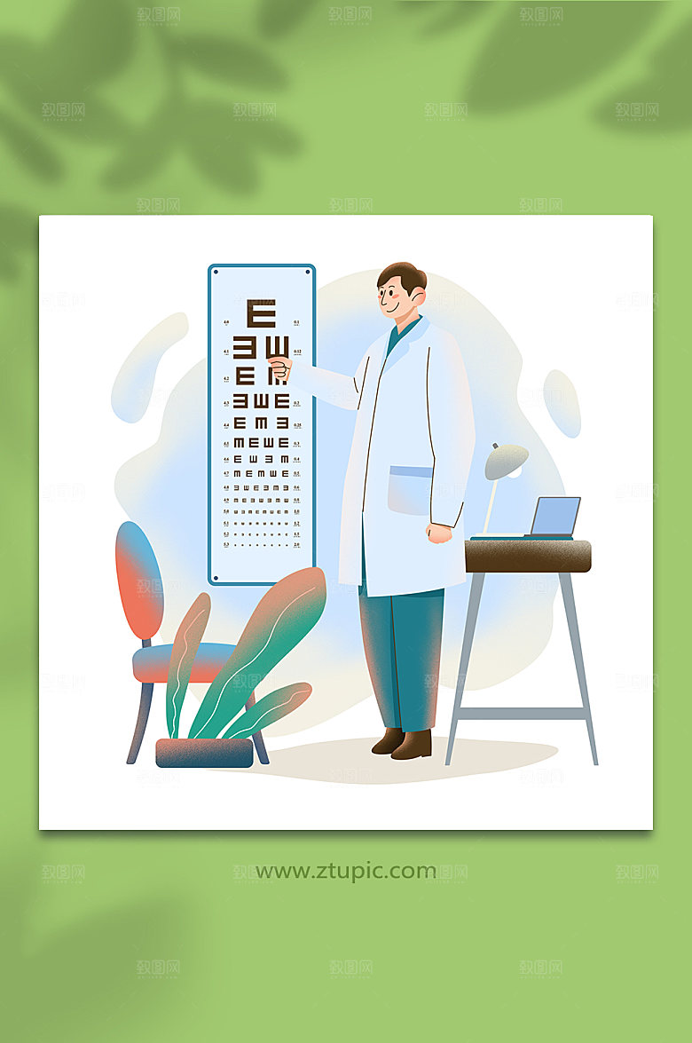 商务眼科医生视力医疗科室人物场景插画