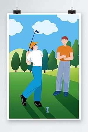 手绘高尔夫比赛高尔夫运动人物插画素材