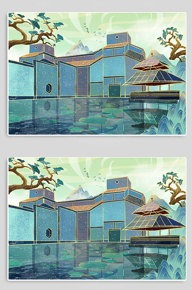手绘苏州博物馆苏州地标建筑插画素材