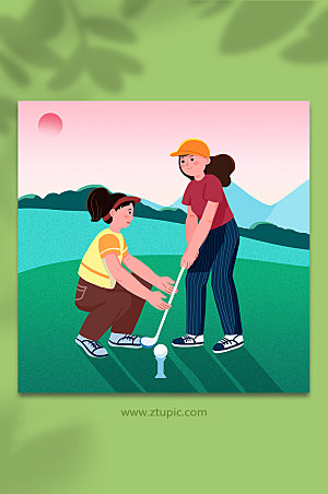 清新高尔夫教练高尔夫运动人物插画素材