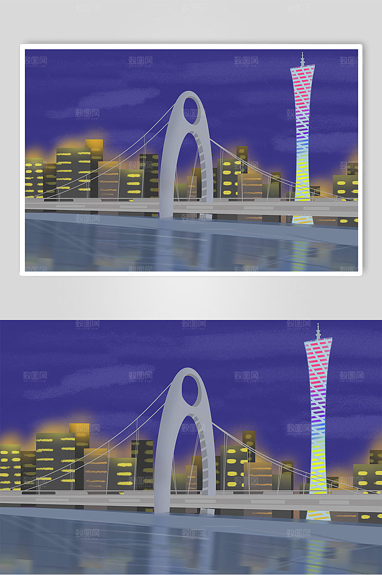 矢量广州塔广州城市地标建筑插画素材