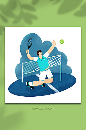 蓝色球类比赛网球运动人物扁平插画