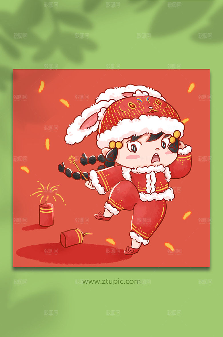 卡通兔年新年福娃人物插画素材