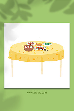 黄色使用公勺公筷文明餐桌插画素材