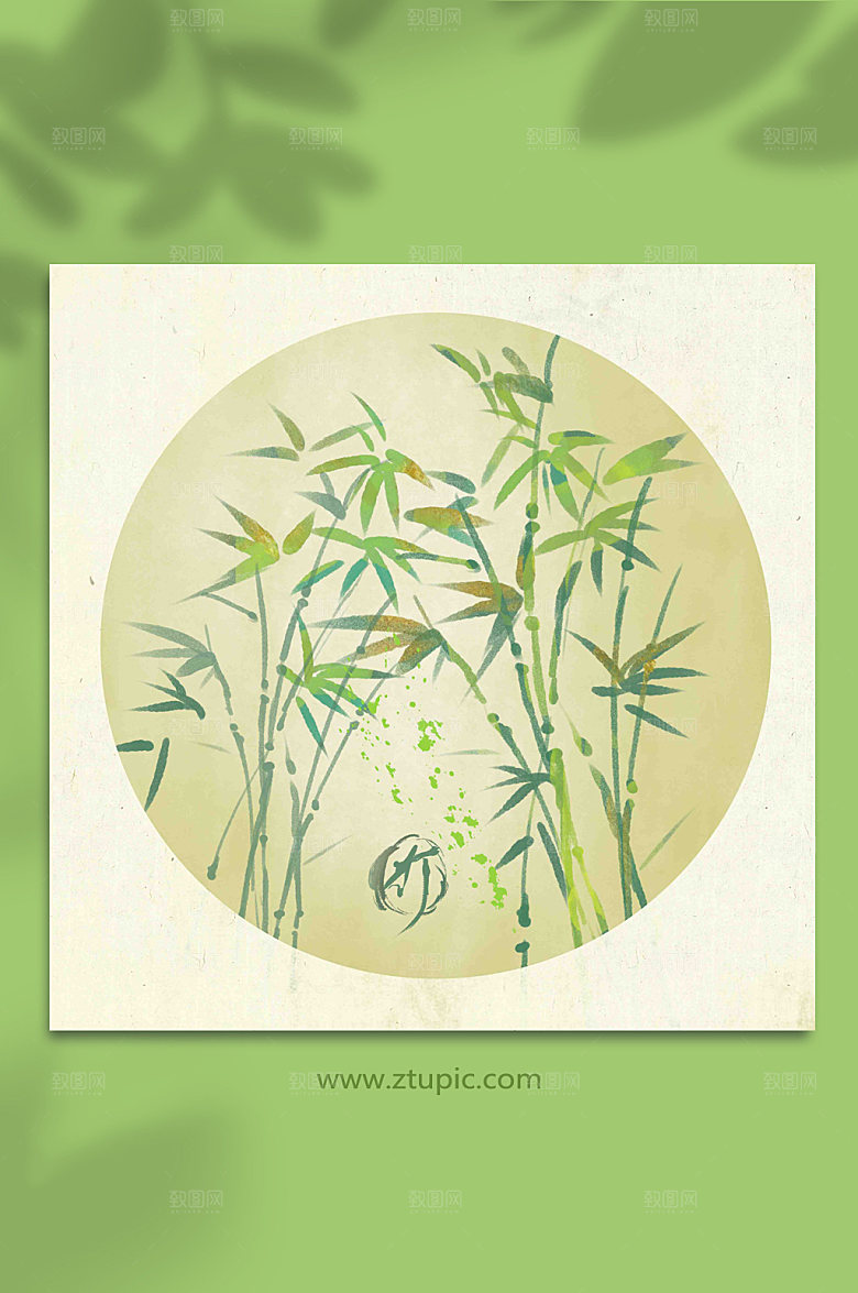 绿色梅兰竹菊水墨竹子古风竹子花卉插画