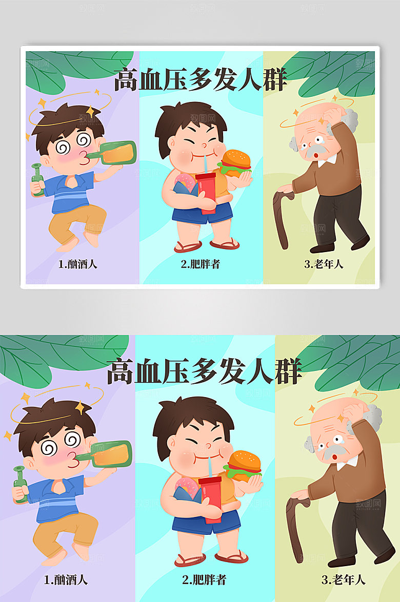 扁平风图解症状高血压人物插画素材