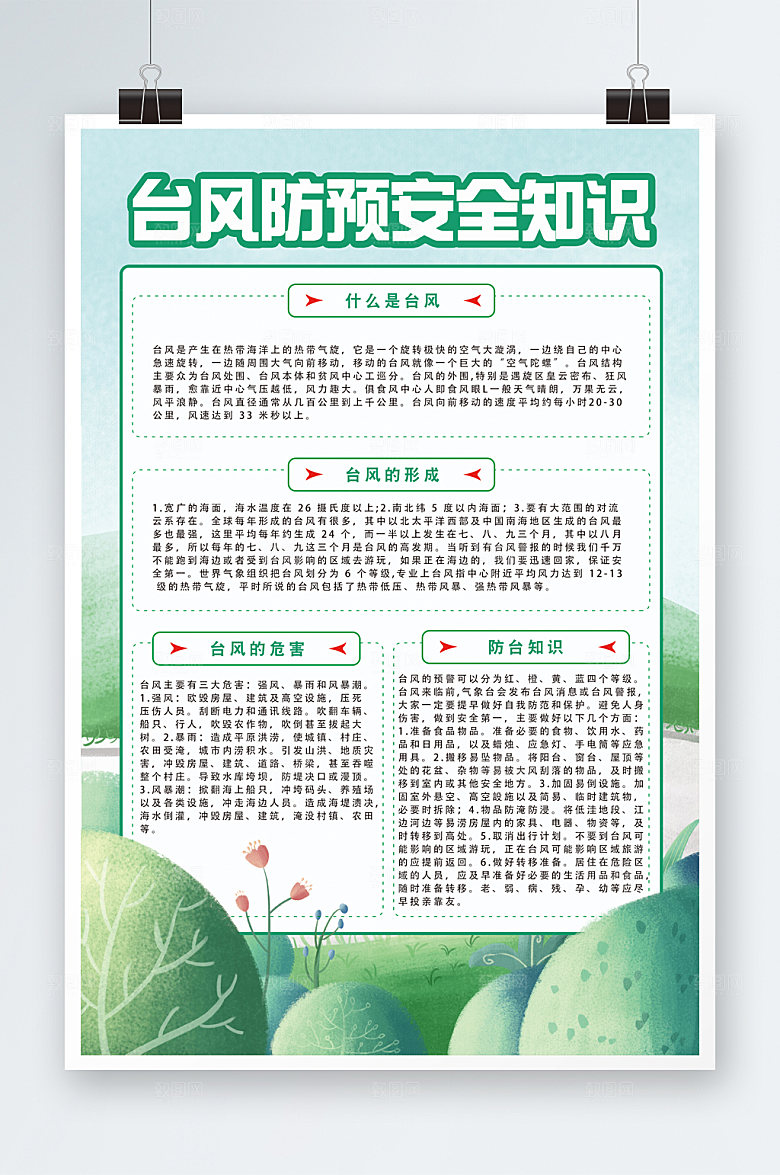 绿色简约台风防预安全知识海报设计