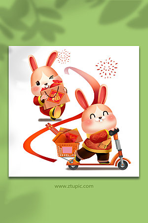 春节新年年货大促销兔年新年插画素材