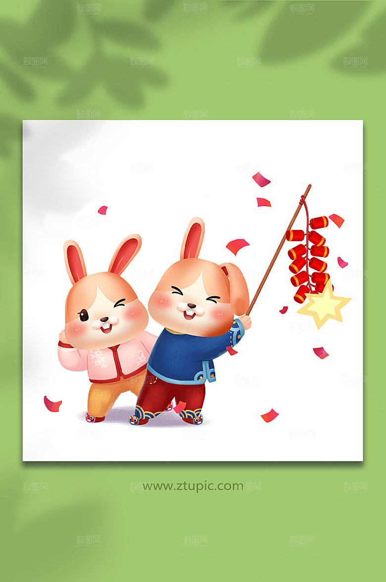 新春新年放鞭炮闹春节兔年新年插画