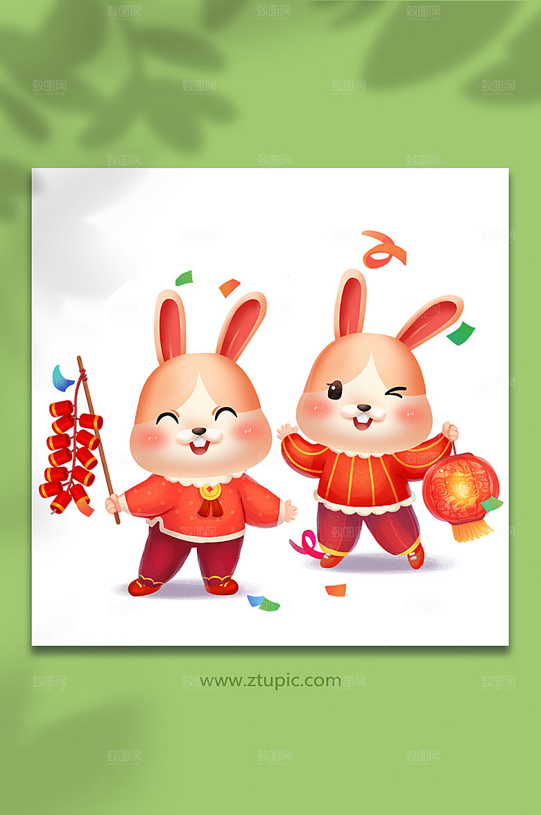 灯笼闹春节鞭炮灯笼兔年新年插画