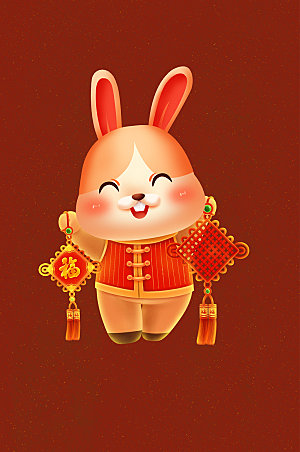 手绘中国结倒福兔年新年插画元素