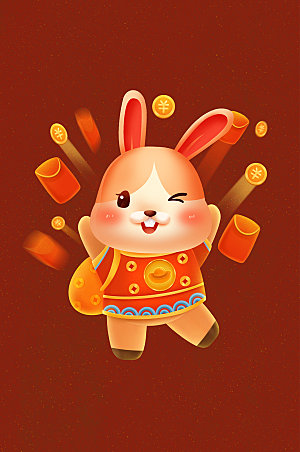 惊喜红包金币恭喜发财兔年新年插画