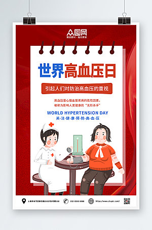 卡通插画红色全国高血压日海报设计