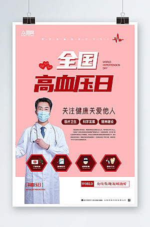 粉色简约医生全国高血压日宣传海报