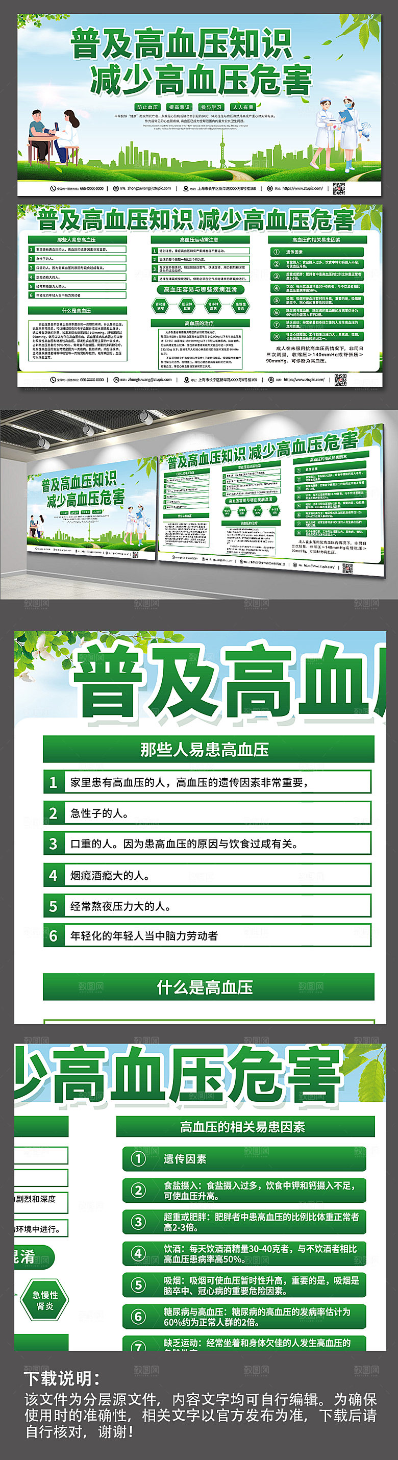 绿色简约全国高血压日宣传展板设计