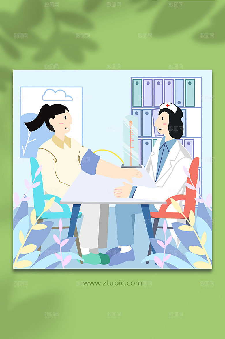 手绘高血压检查高血压人物插画素材