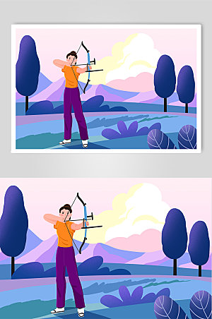 紫色射箭训练射箭运动人物插画素材
