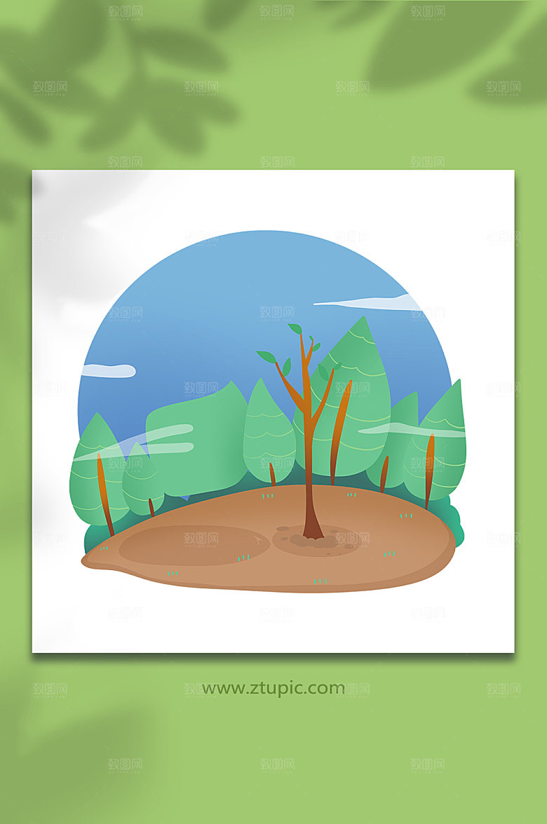 扁平风野外树苗植树背景插画元素