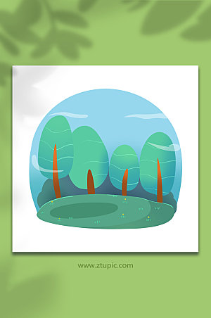 小清新手绘绿色植物树背景插画元素