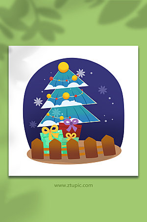 绿色圣诞树圣诞礼物背景插画元素