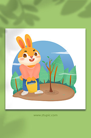 可爱2023兔年三月植树节种树插画素材