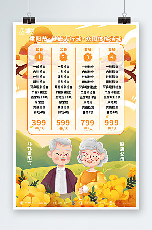 手绘和蔼老人中老年健康体检海报设计