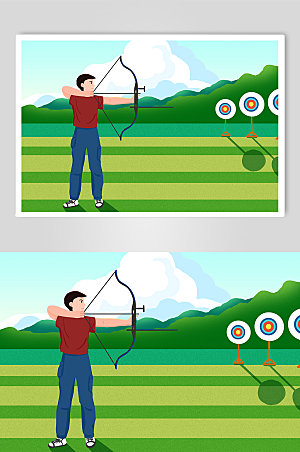 手绘男子比赛射箭运动人物插画素材