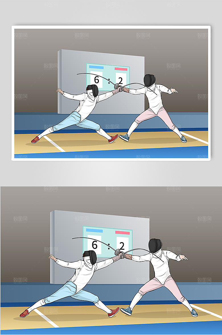 矢量击剑比赛运动人物插画素材