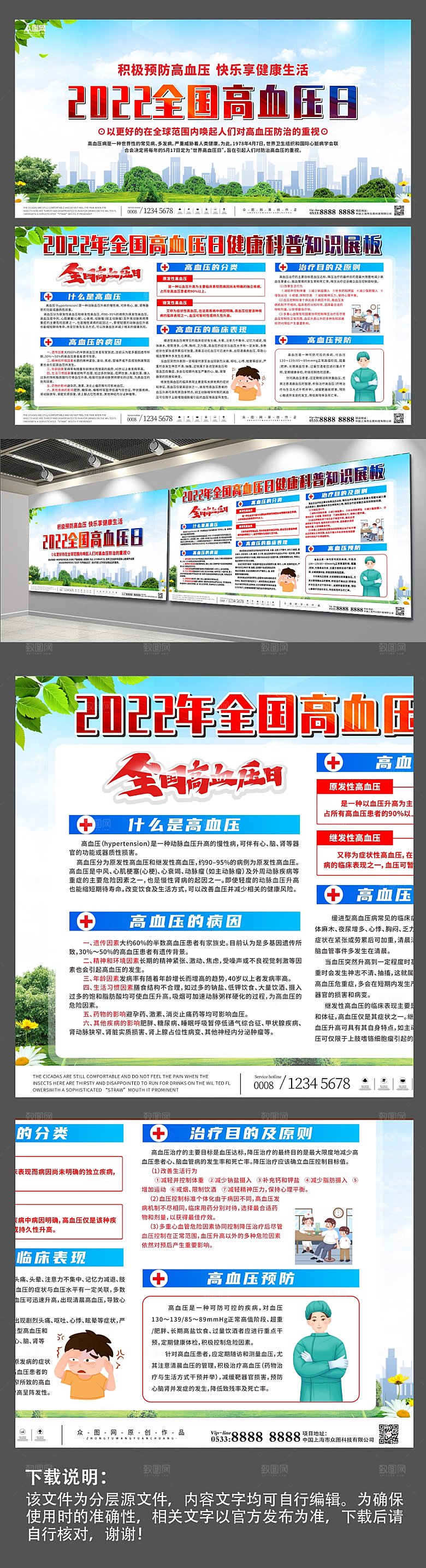 大气2022全国高血压日健康知识展板