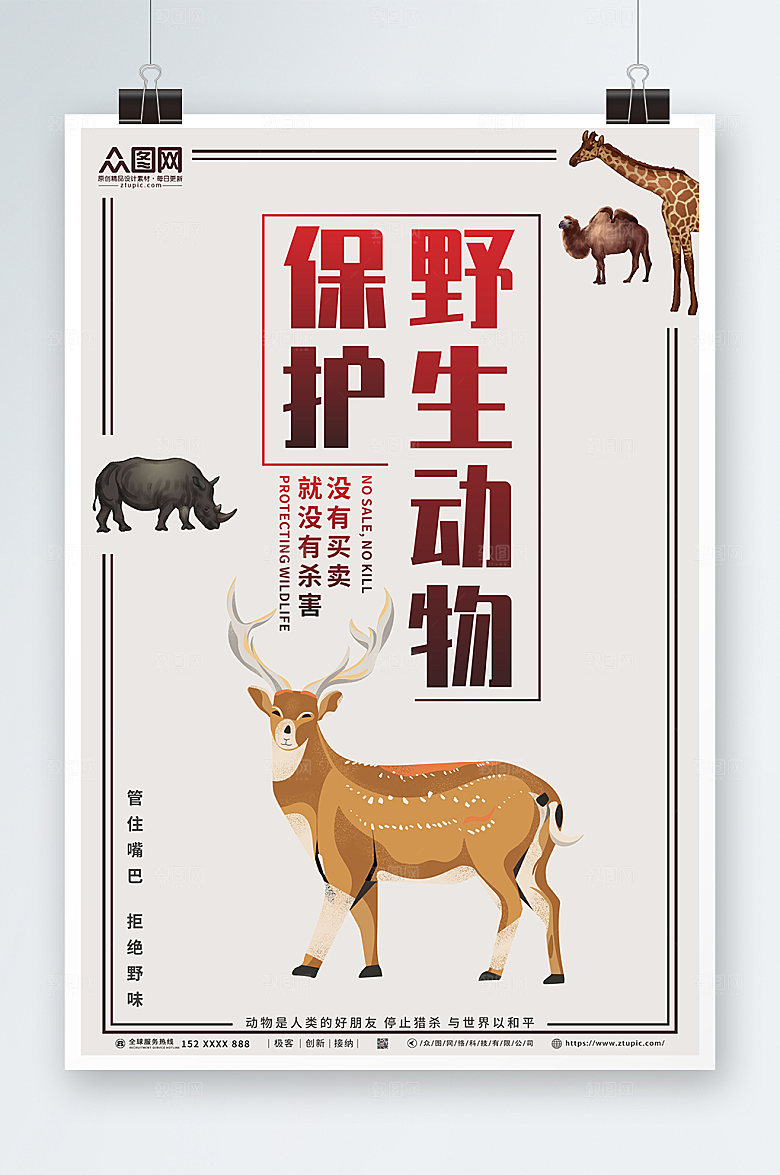 简约世界动物日保护野生动物宣传海报