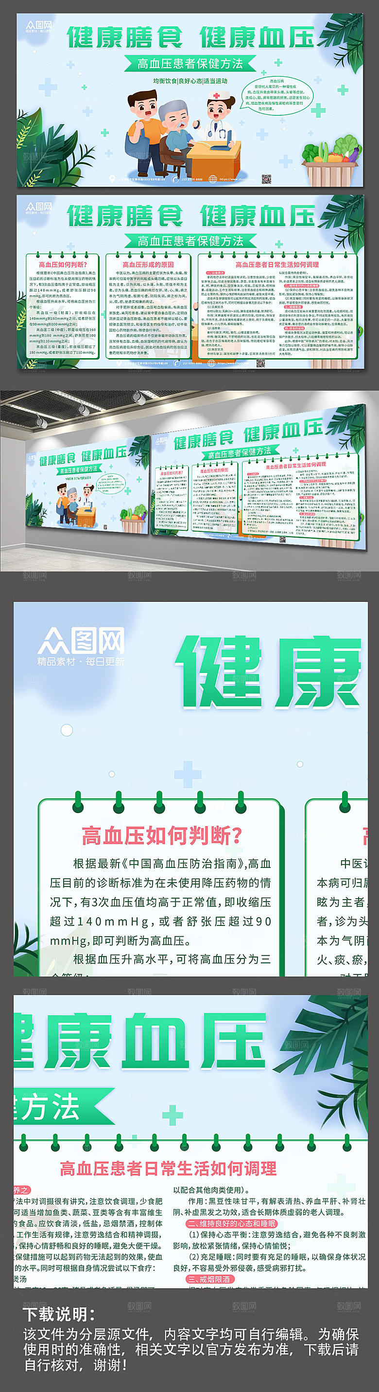 绿色高血压保健方法全国高血压日展板