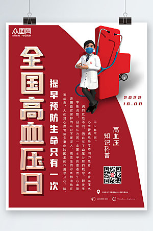 红色医疗全国高血压日高端海报