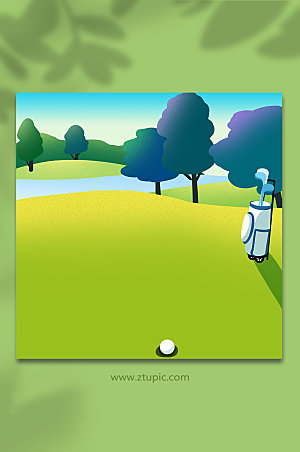 绿色扁平高尔夫球场插画高端背景