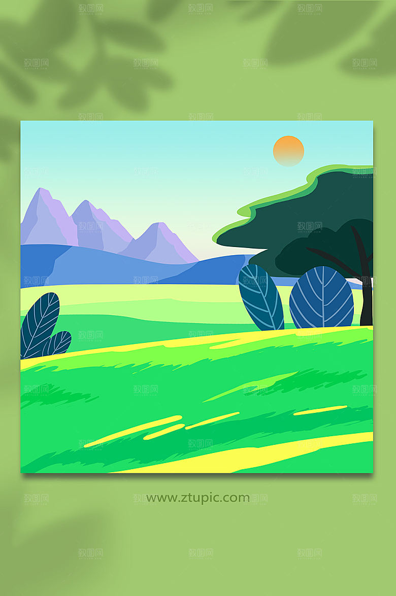 绿色扁平公园草坪高端插画背景