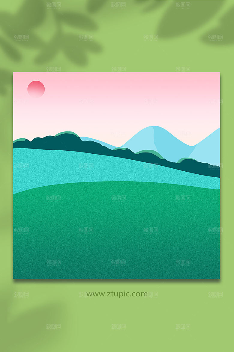 绿色扁平傍晚自然风光草坪简约背景