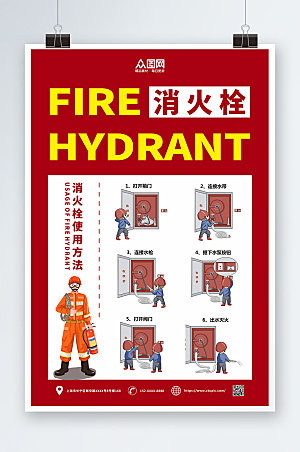 简约红色消火栓消防科普创意海报