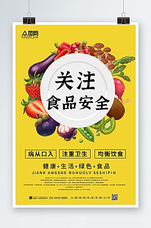 清新黄全国食品安全宣传周原创海报