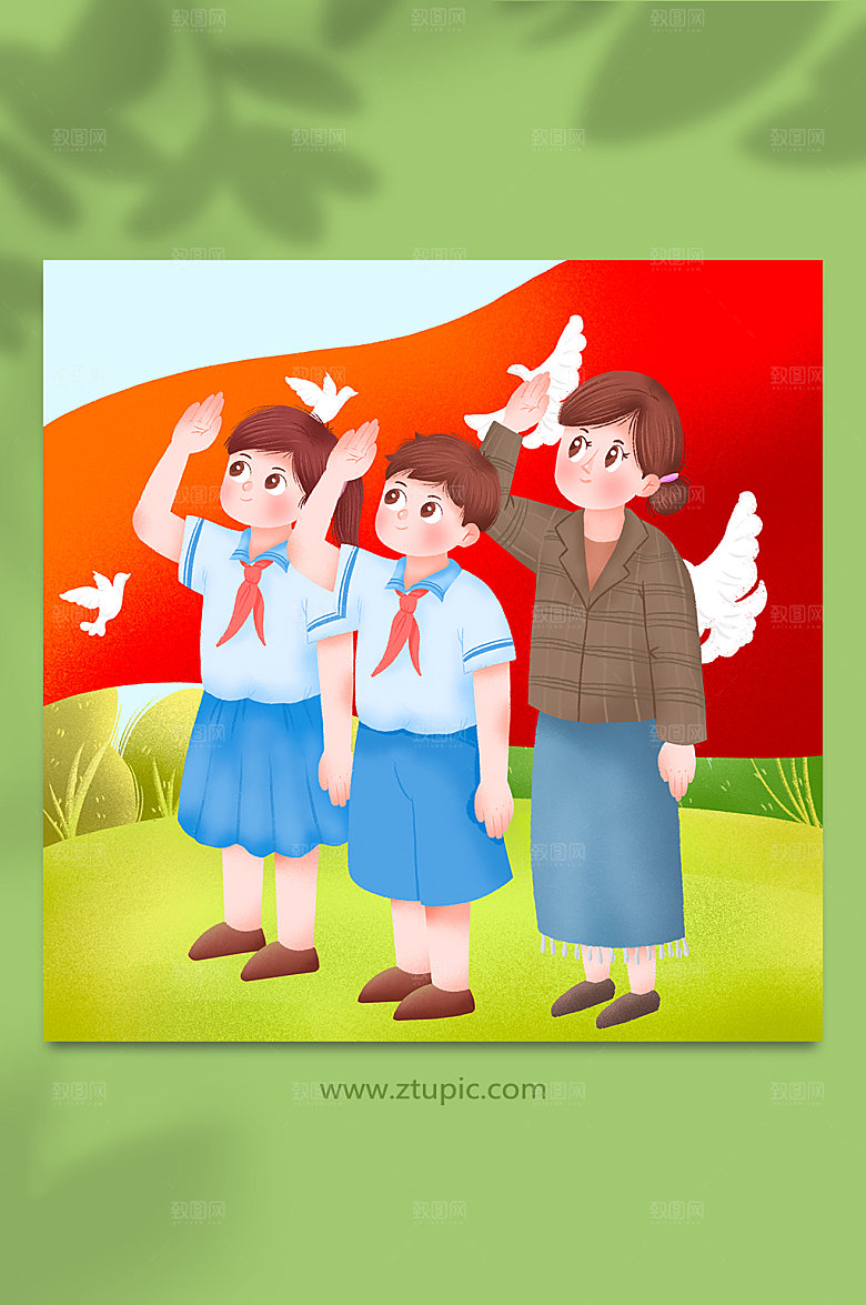 卡通简约敬礼国庆节人物时尚插画