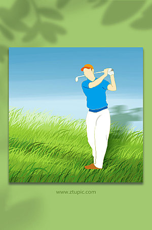 极简扁平化高尔夫运动人物插画设计