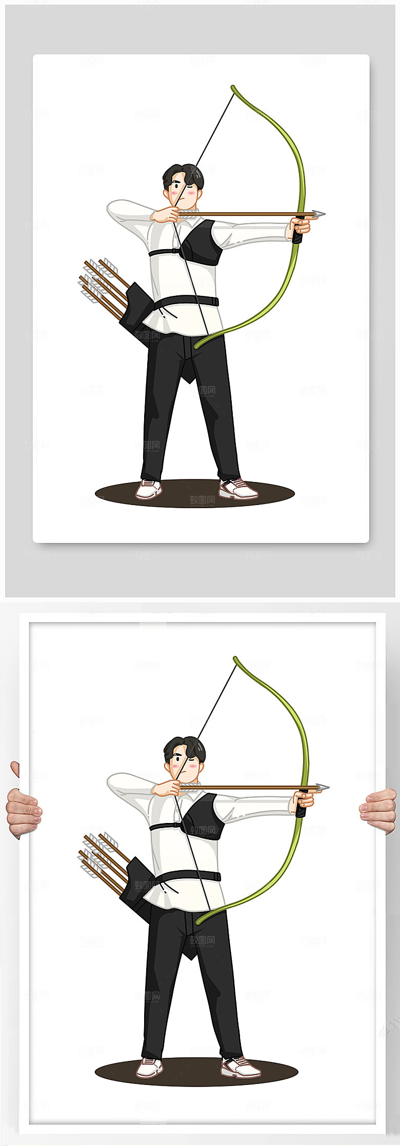 极简扁平化卡通射箭人物现代插画