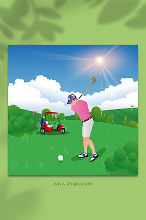 创意高尔夫运动大气人物插画