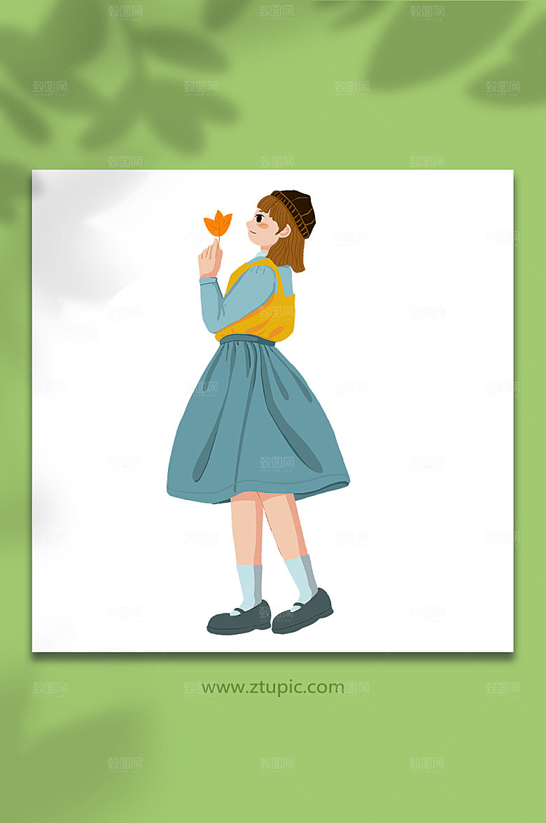 手绘可爱女生秋分节气人物插画元素